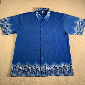 House Of‎ Blues Shirt Mens 2XL Blue Flame Bowling Button Front Camp Retro XXL